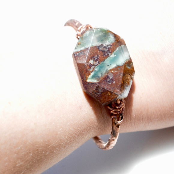 Chrysoprase Copper Cuff Bracelet Boho Healing - Picture 7 of 7